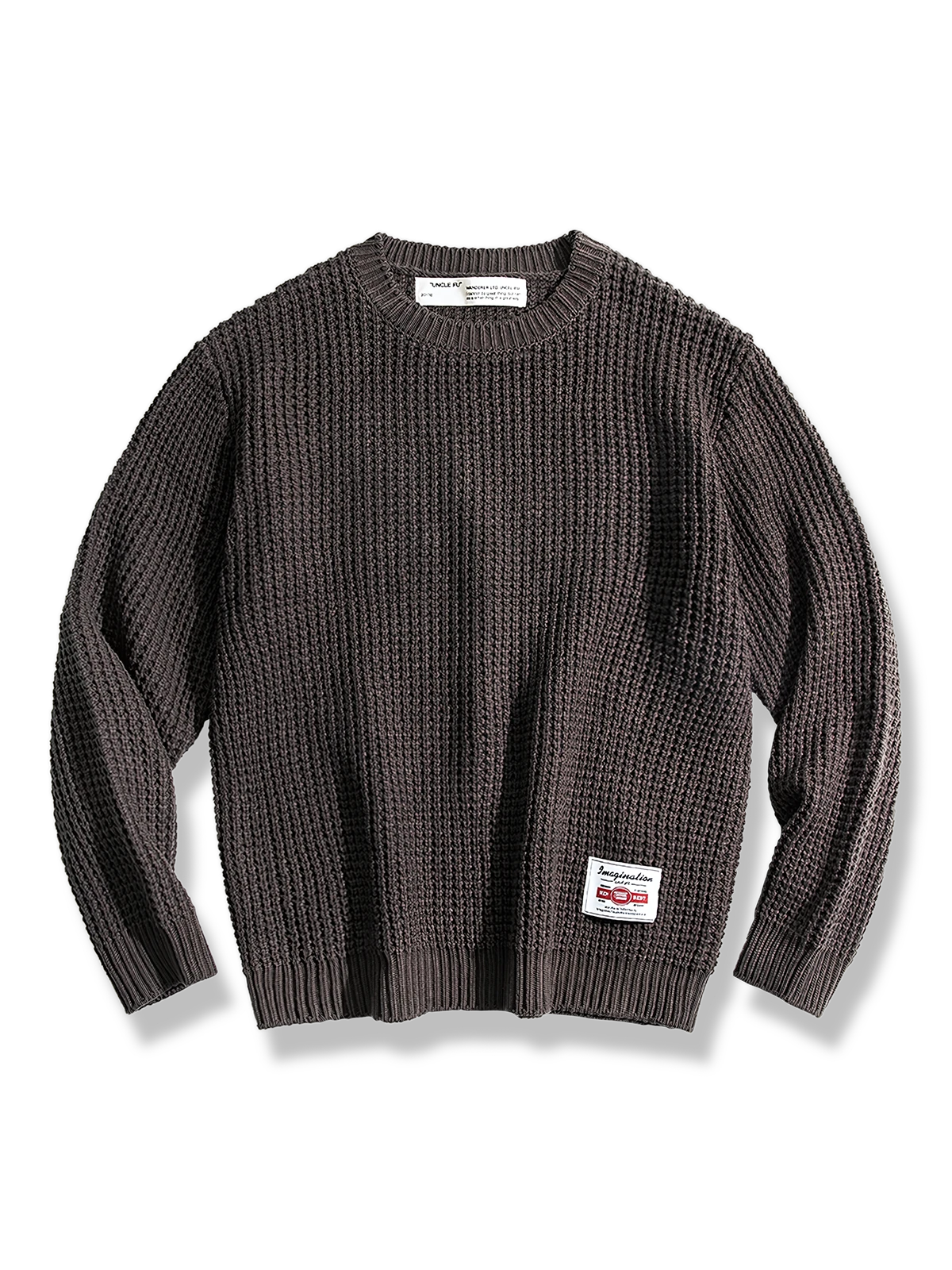 厚手ワッフル織り柄、綿アクリル混紡素材の立体感あるニットセーター