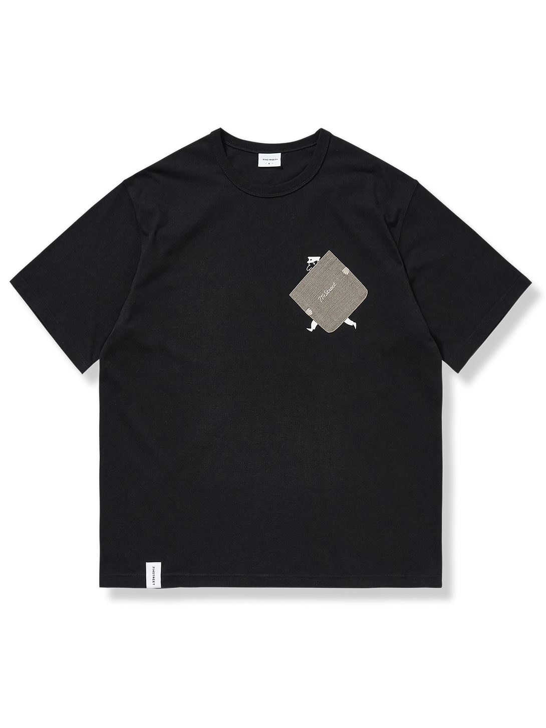 小人柄刺繍入りテクスチャーポケット付き、260G全コットン素材の3色半袖Tシャツ