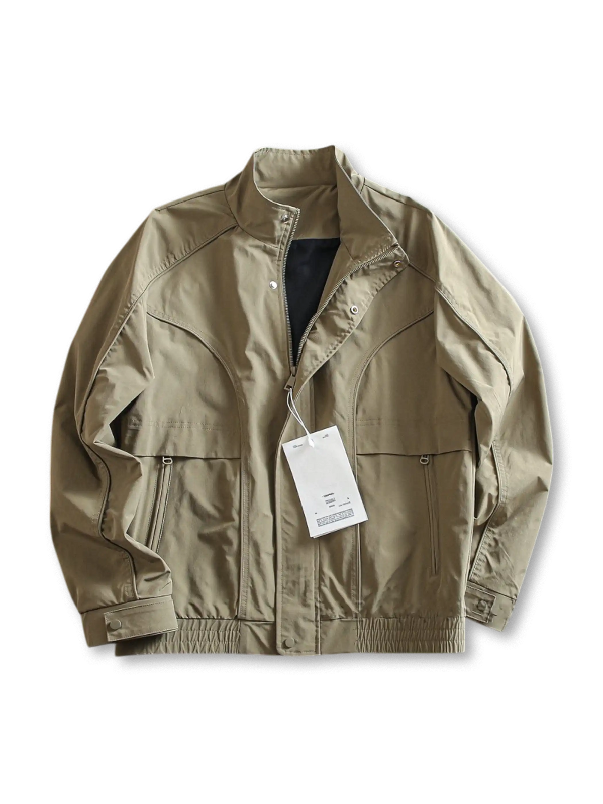 曲線切り替えと立ち襟が特徴の柔らかくハリのあるスタンドカラージャケット。多用途に対応。