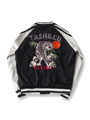 虎刺繍が特徴の高級ポリエステル製スカジャン、ヴィンテージと現代的機能を融合