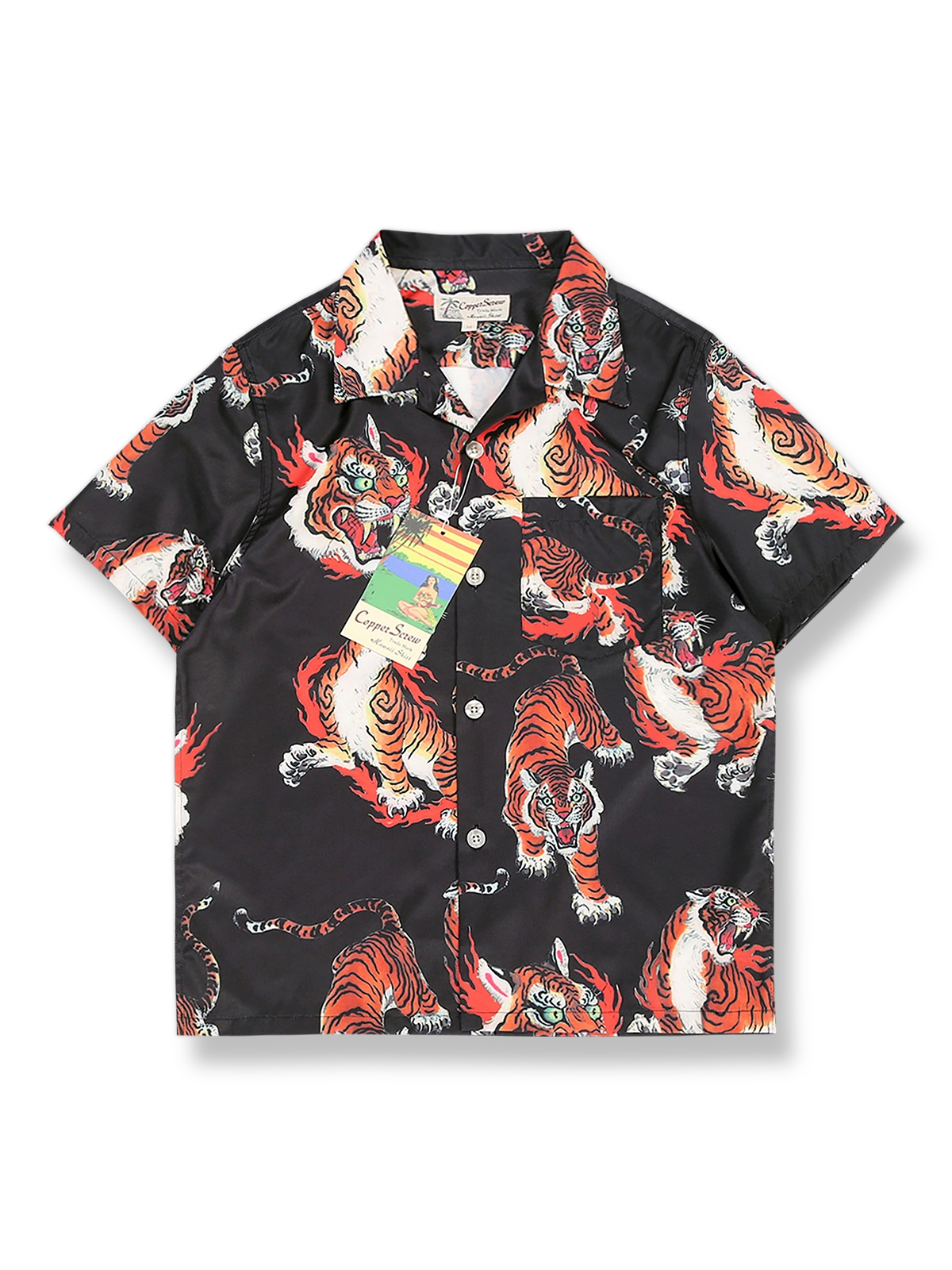大胆な虎柄のハワイアンシャツ