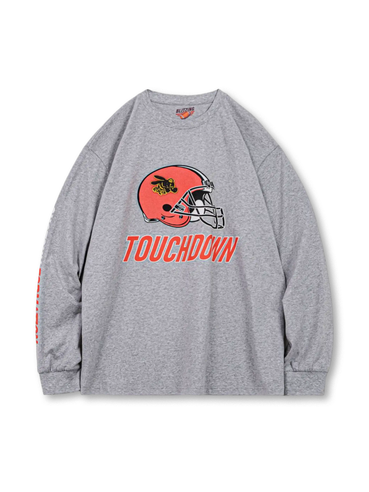 フットボールヘルメットプリント長袖Tシャツ正面画像