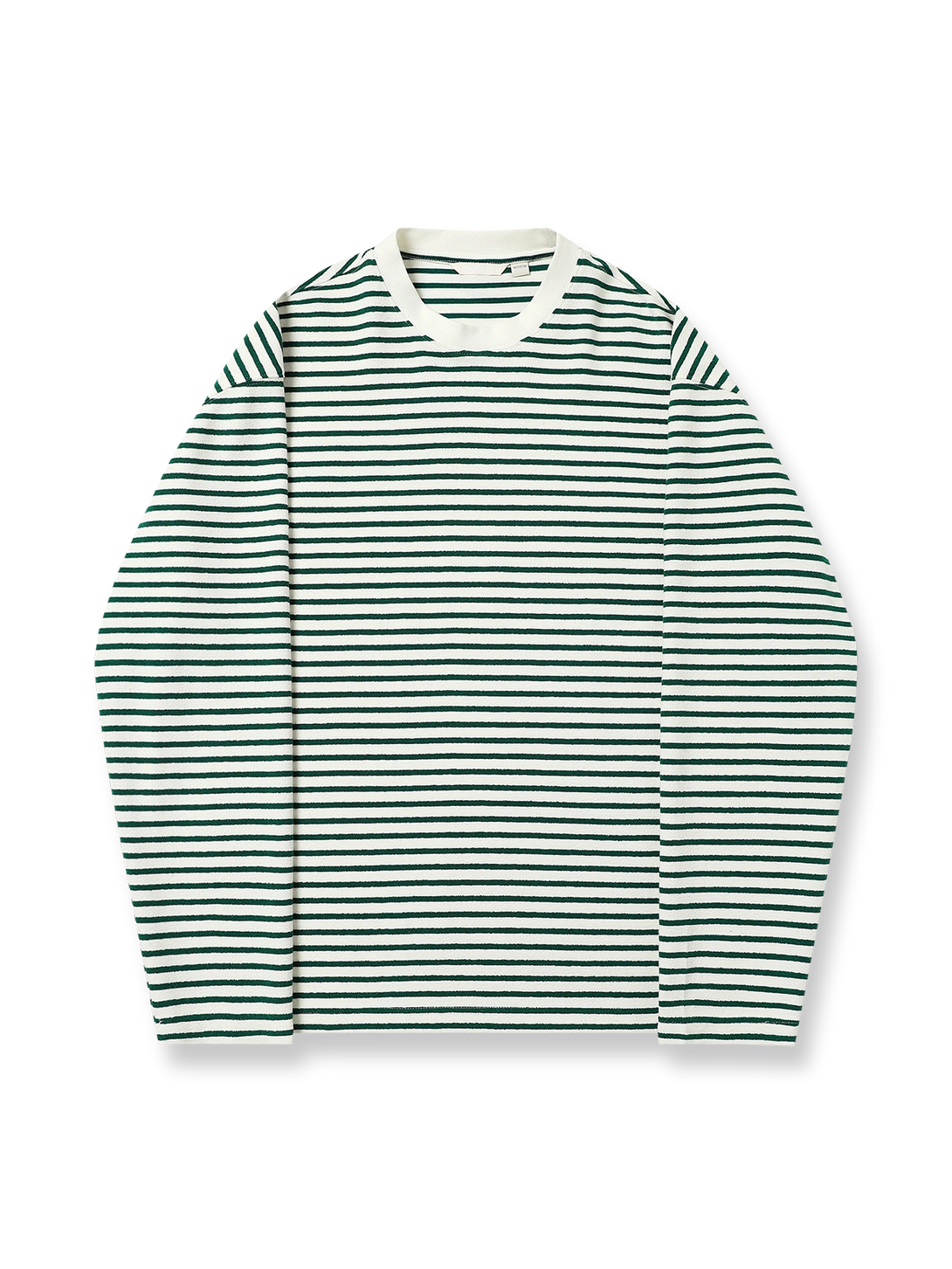 柔らかなタオルニット素材のストライプ長袖Tシャツ