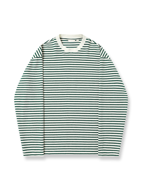 柔らかなタオルニット素材のストライプ長袖Tシャツ