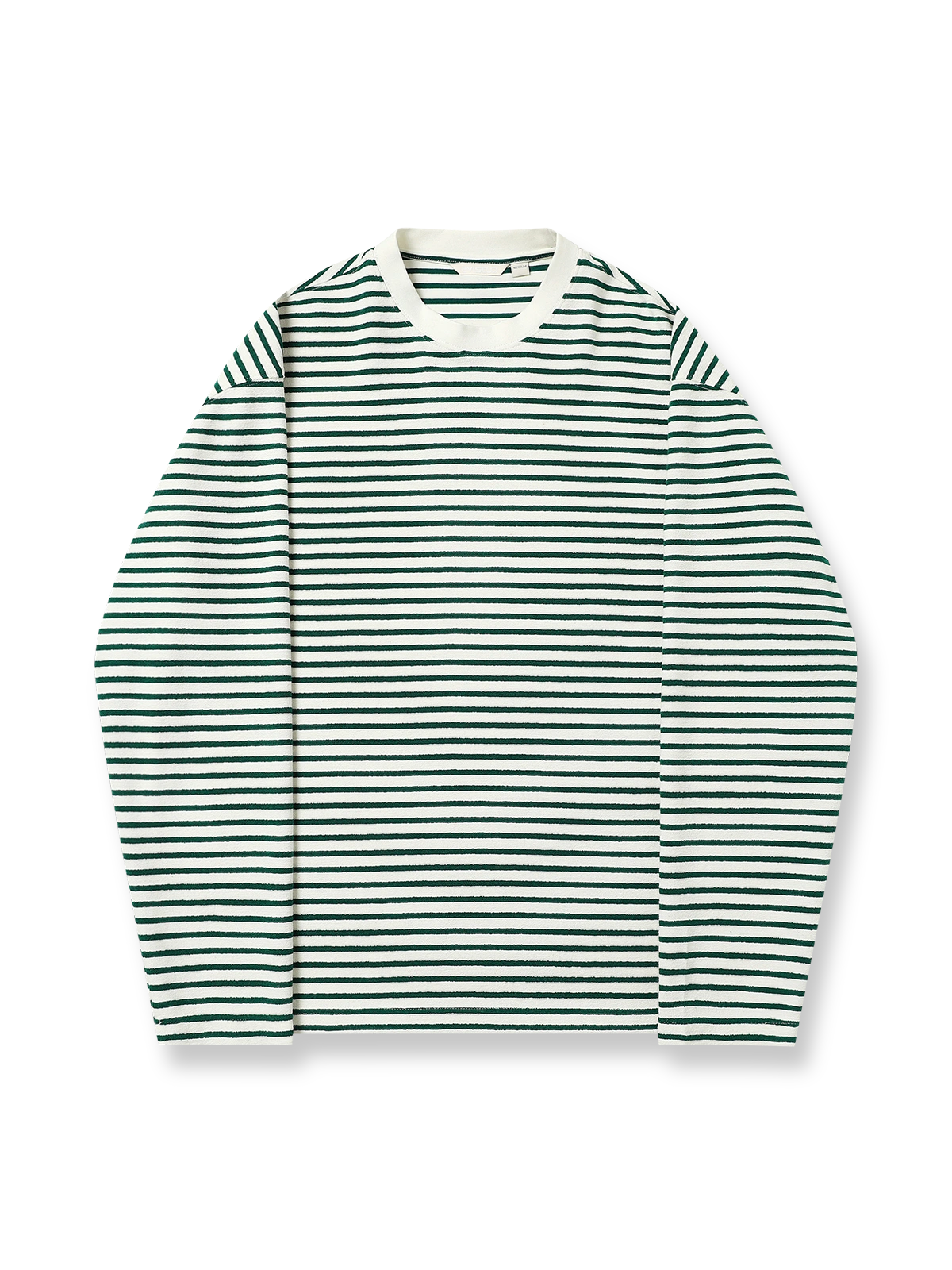 柔らかなタオルニット素材のストライプ長袖Tシャツ