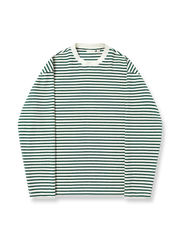 柔らかなタオルニット素材のストライプ長袖Tシャツ