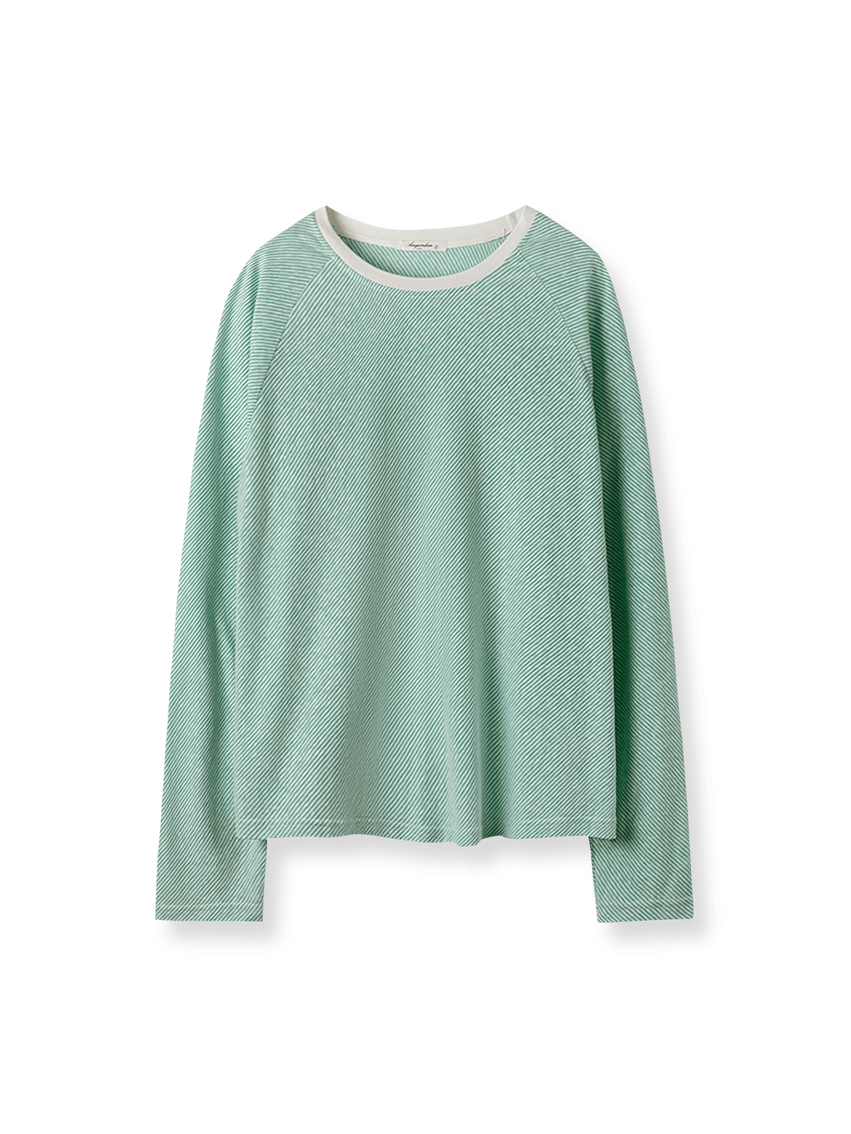 製品画像: グリーンストライプ長袖Tシャツ正面図