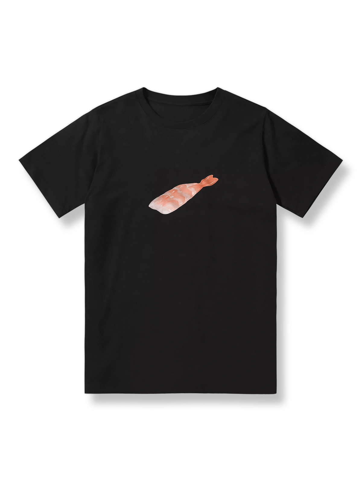 製品画像: アマエビ寿司刺身がプリントされたTシャツ全体