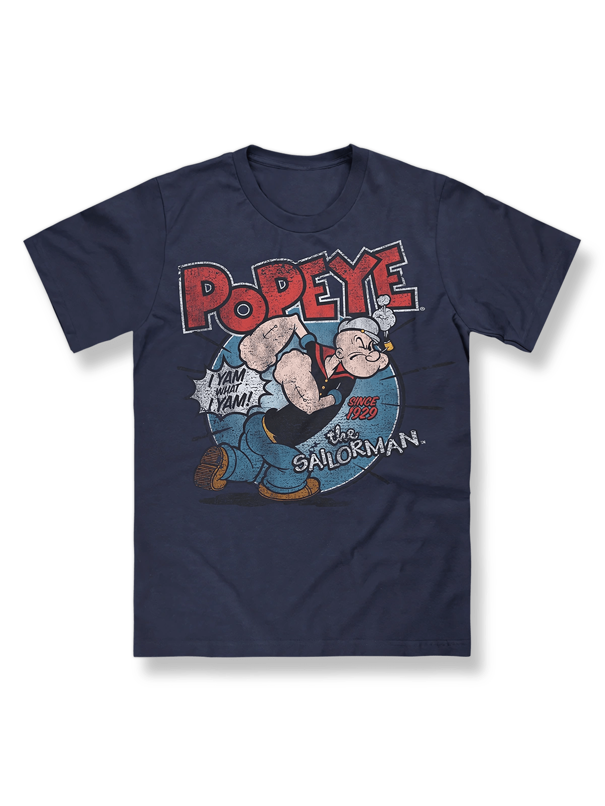 『ポパイ』カートゥーンプリントTシャツ正面図、ポパイのレトロデザイン