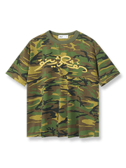 製品画像：カモフラージュスローガン半袖Tシャツ正面図