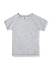 シンプルベーシック 灰色 純綿 ドロップショルダー Tシャツ正面展示。