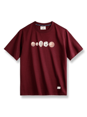 製品画像: グレーのアメリカンヴィンテージボールエレメントデジタルプリントTシャツの正面展示