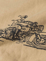 コントラスト襟 バイクプリント半袖Tシャツ