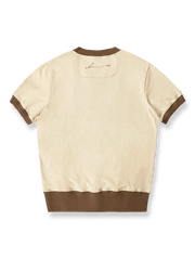 ヴィンテージ重厚300gダブルヤーン純綿アイビーリーグ風刺繍Tシャツの平置き画像