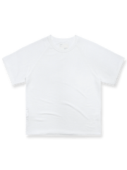 製品画像: 配色ワッフルTシャツ全体の展示、ジャカードメッシュテクスチャーとホワイトラベルのサイド装飾を示す。