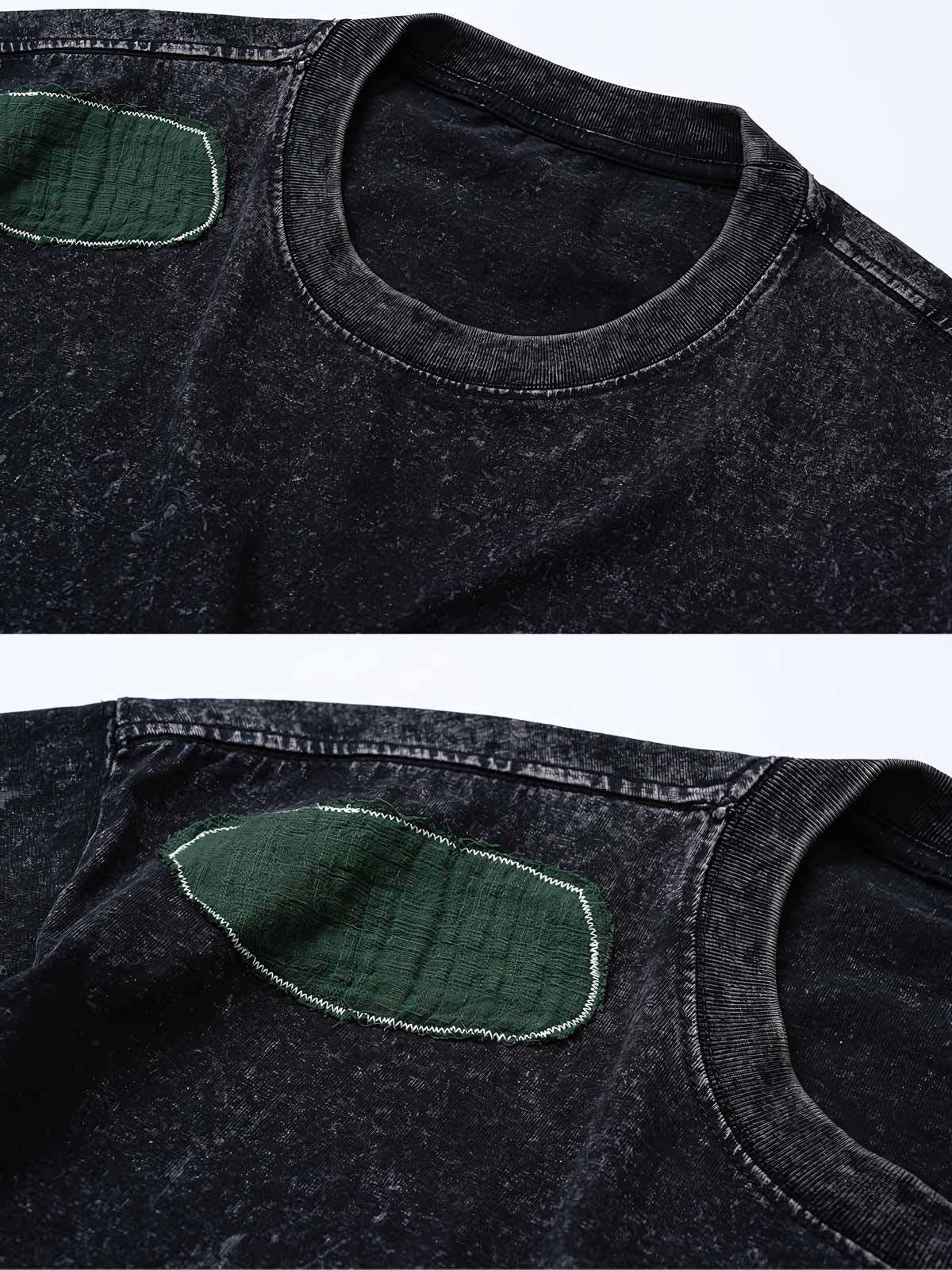 ハンドメイドカラーブロックパッチと刺繍のディテール