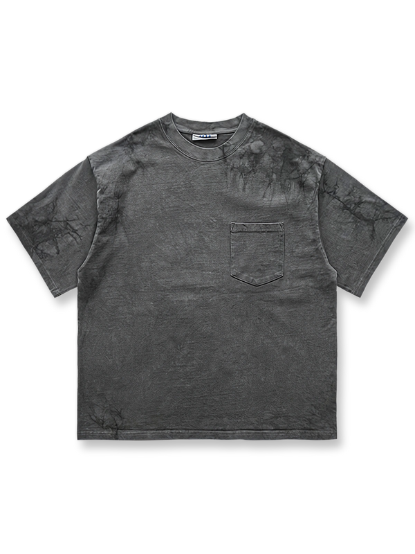 古法草木染めでグレーに染色された半袖Tシャツの前面が見える商品画像