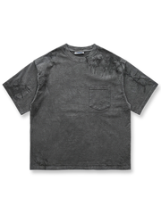 古法草木染めでグレーに染色された半袖Tシャツの前面が見える商品画像