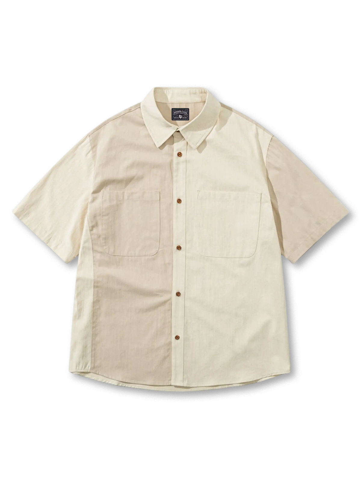 ツートーンパネル切り替えが映えるクラシックショートスリーブシャツ