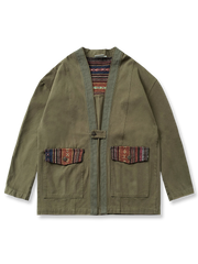 エスニック柄の綿100％開襟はんてん。