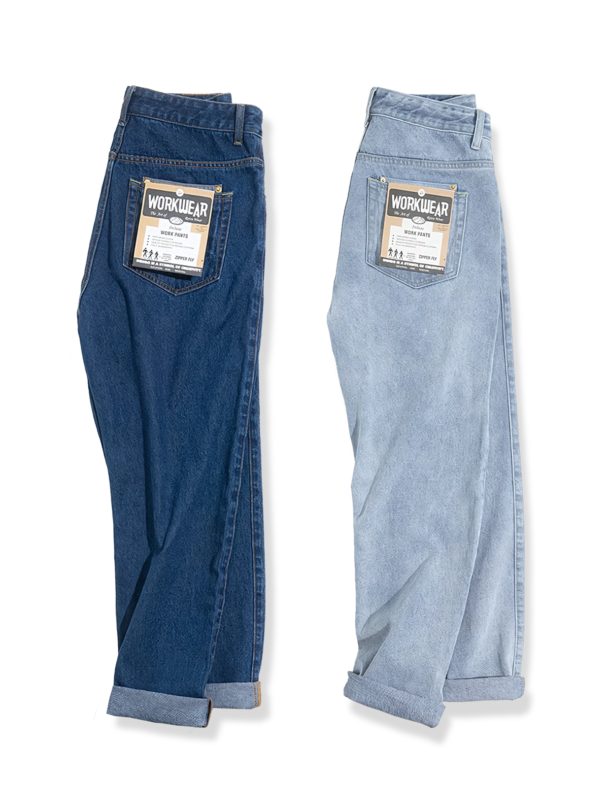 インディゴとブラックのツートーンデニムワークパンツ