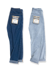 インディゴとブラックのツートーンデニムワークパンツ