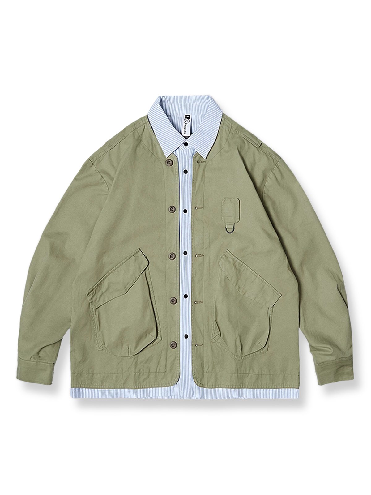 2色展開で大きなポケットとリブ裾が特徴のミリタリー風シャツジャケット。