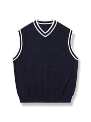 黒白コントラストストライプのVネックニットベスト