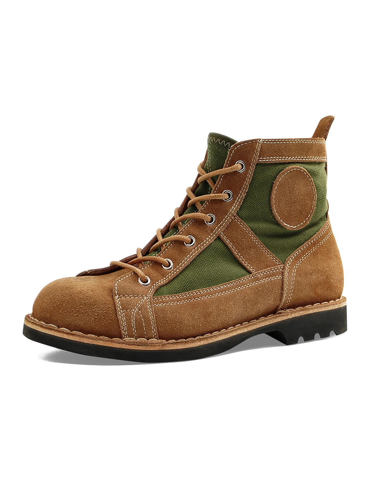 ブラウンスエードとグリーンキャンバスの異素材ミックス、中国人民解放軍65式傘兵復刻ジャンプブーツ