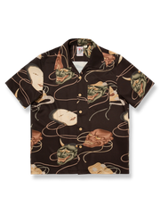 浮世絵柄プリントのテンセルポリ混紡アロハシャツ