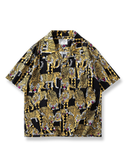 浮世絵風の虎柄プリントハワイアンシャツ。