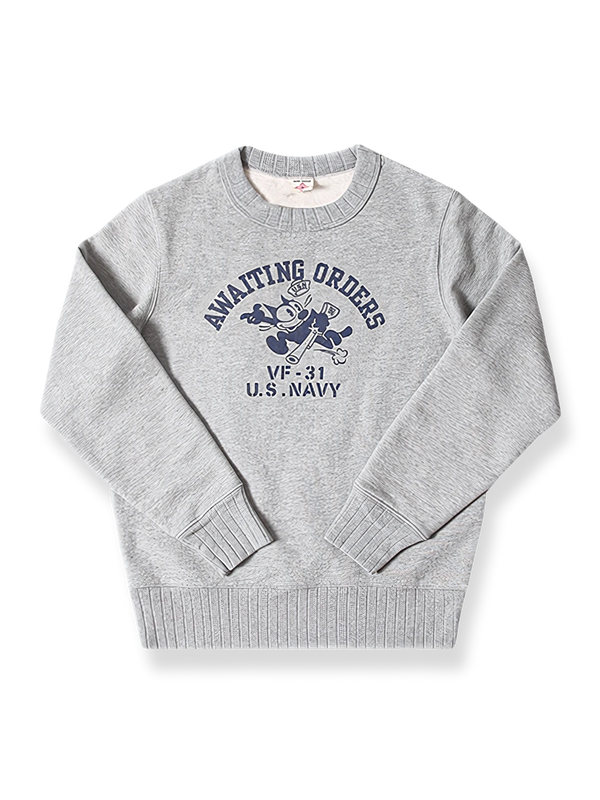 VF-31「Tomcatters」のフィリックス・ザ・キャット刺繍が背面に光る630gコットン製ヘビーウェイトスウェット