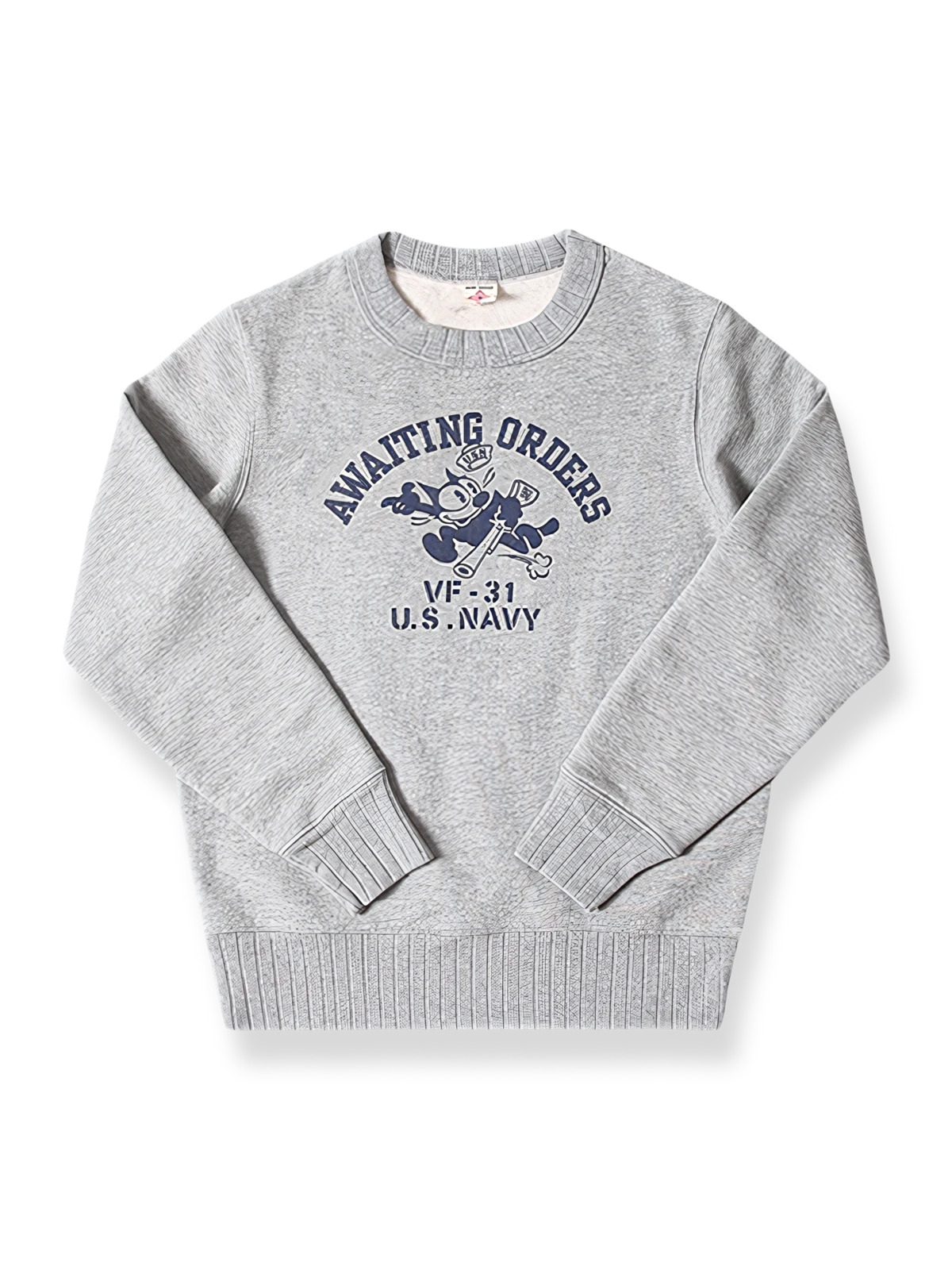 VF-31「Tomcatters」のフィリックス・ザ・キャット刺繍が背面に光る630gコットン製ヘビーウェイトスウェット