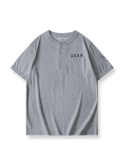  USAFポケット付き半袖ヘンリーネックTシャツ