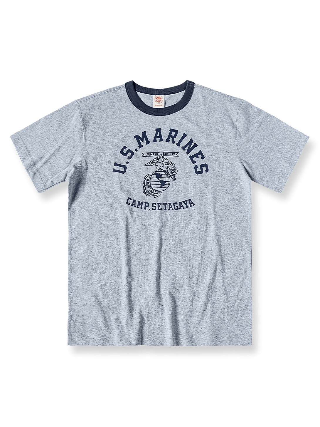 70年代USMC鷲トーテムと「SETAGAYA」プリントが施された255gコットン製クルーネックTシャツ