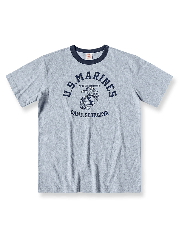 70年代USMC鷲トーテムと「SETAGAYA」プリントが施された255gコットン製クルーネックTシャツ