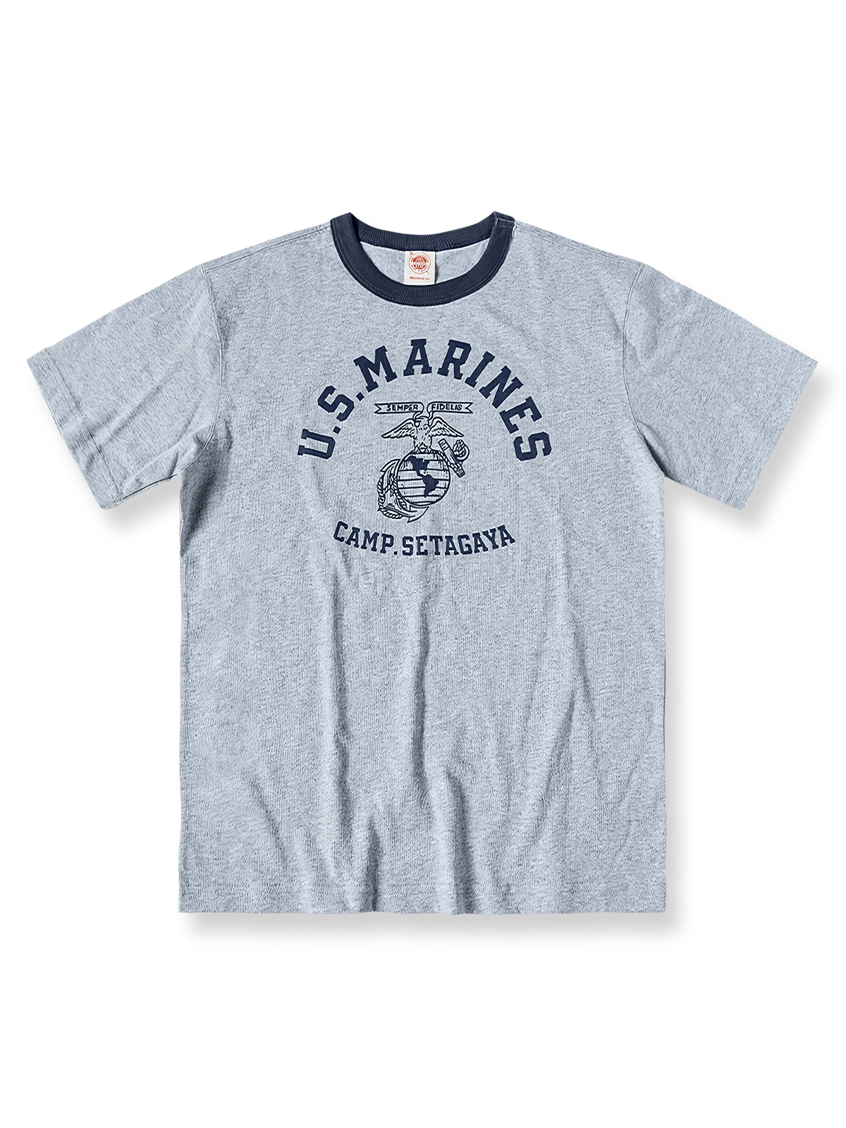 70年代USMC鷲トーテムと「SETAGAYA」プリントが施された255gコットン製クルーネックTシャツ