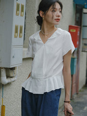 Vネック フリルスリーブ ブラウス