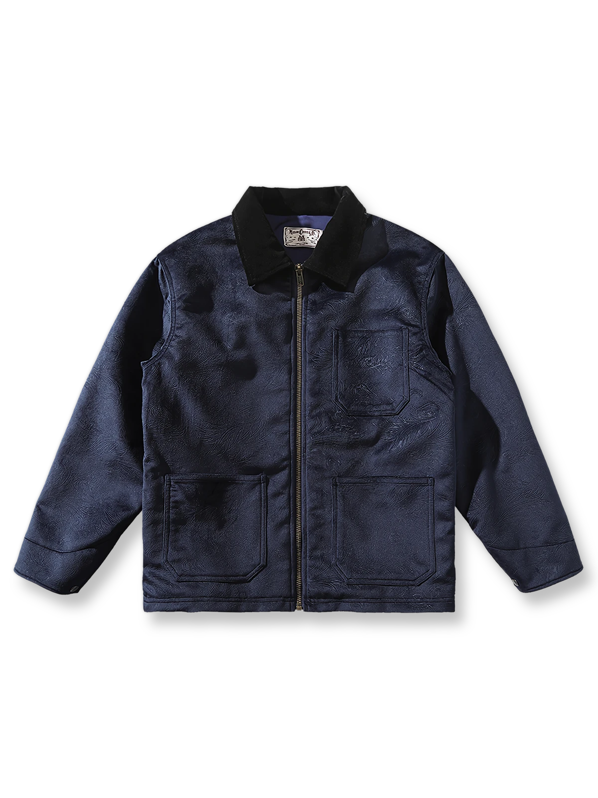 唐草模様をエンボス加工したベルベット素材のミシガンワークジャケット。