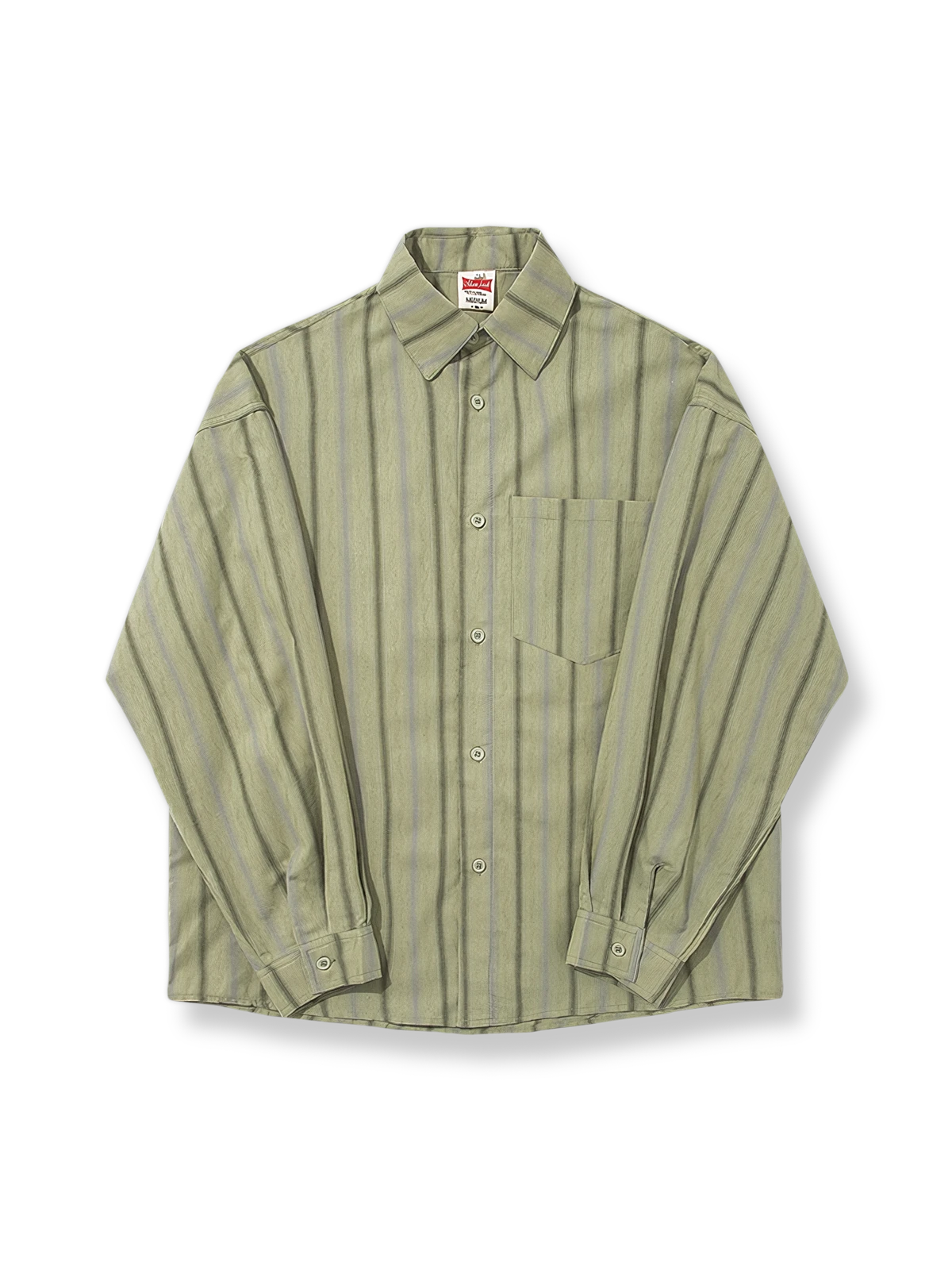 バーティカルストライプ柄の長袖リラックスフィットシャツ