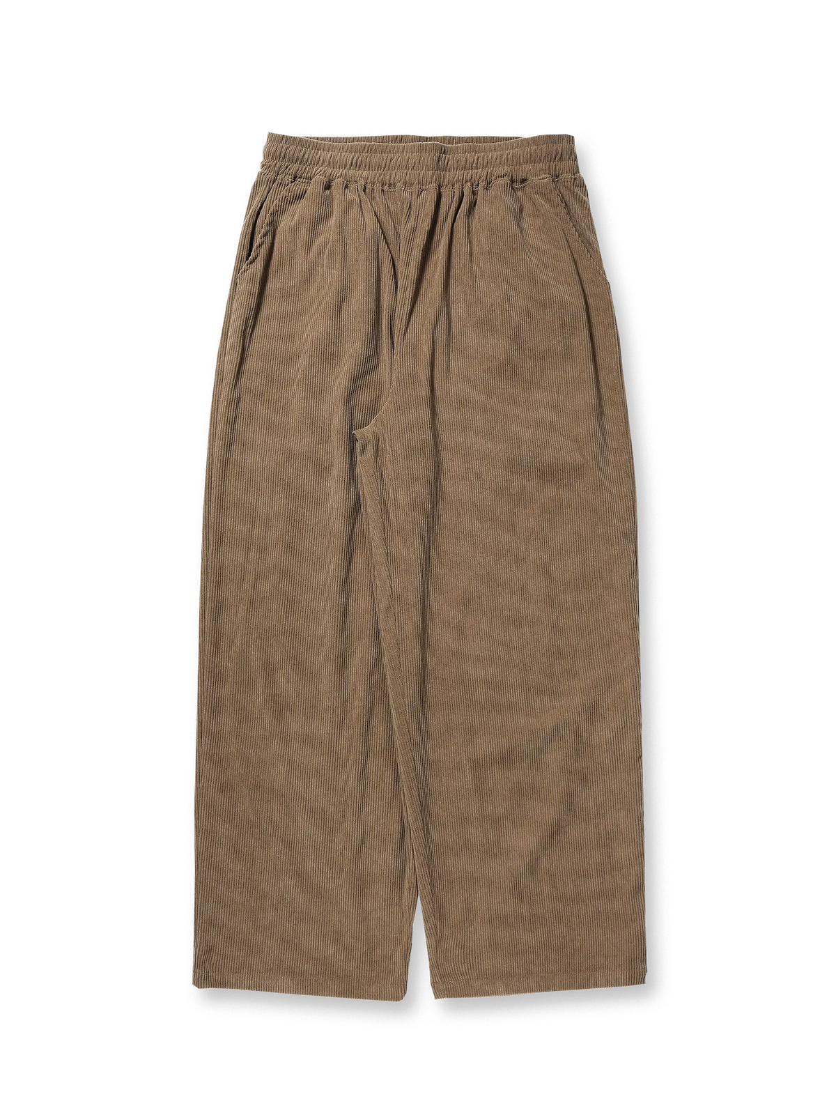 ゴムとドローコード仕様のウエストが特徴のヴィンテージコーデュロイパンツ。ストレートシルエットと多機能ポケットで快適かつ実用的。
