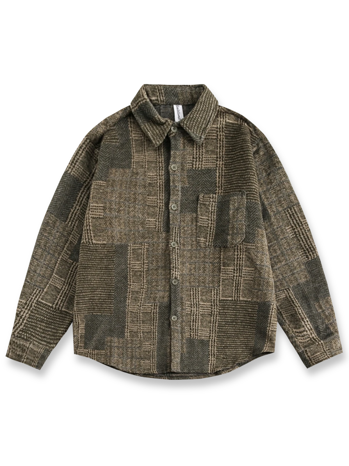 バイカラー切り替えと起毛素材が特徴のヴィンテージ風シャツ