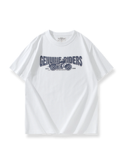 クラシックバイクロゴプリントのダブルヤーンコットンTシャツ。