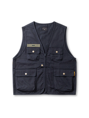 立体ポケットが特徴の厚手コットン製ヴィンテージワークベスト、タフな縫製とマットな質感