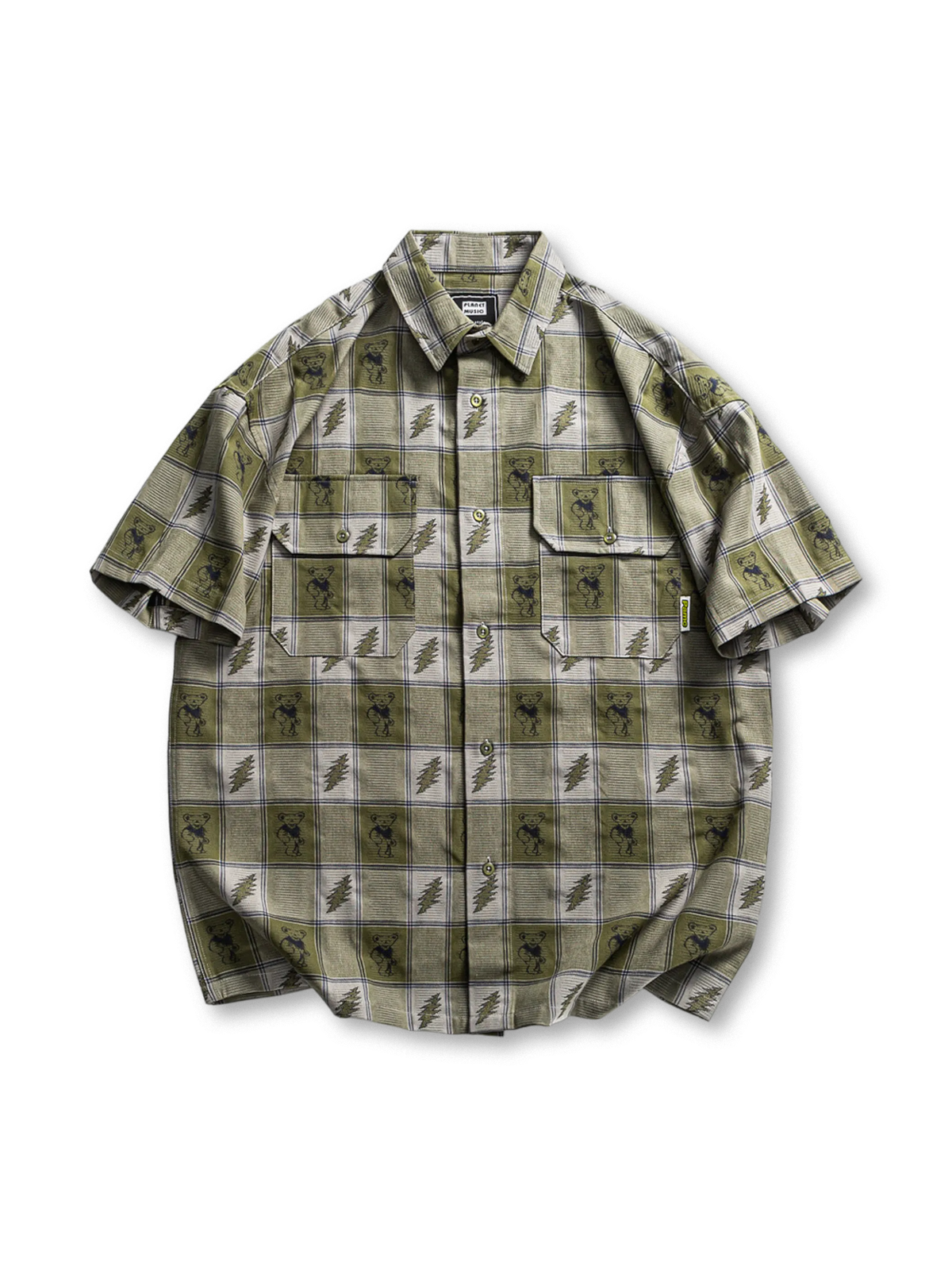 チェック柄と花柄が特徴のゆったりフィットヴィンテージシャツ