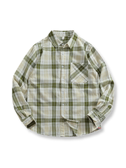 カラーコントラストのパッチワークデザインが特徴のヴィンテージチェック柄シャツ