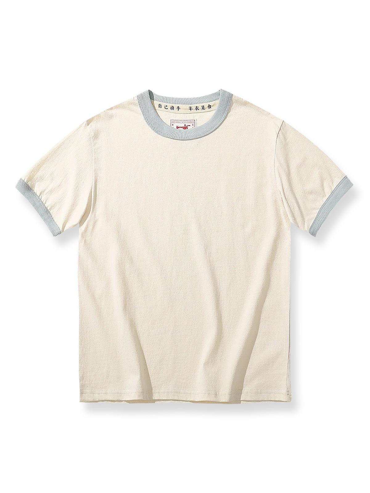 レトロなカラー配色のヴィンテージ風クルーネック半袖Tシャツ