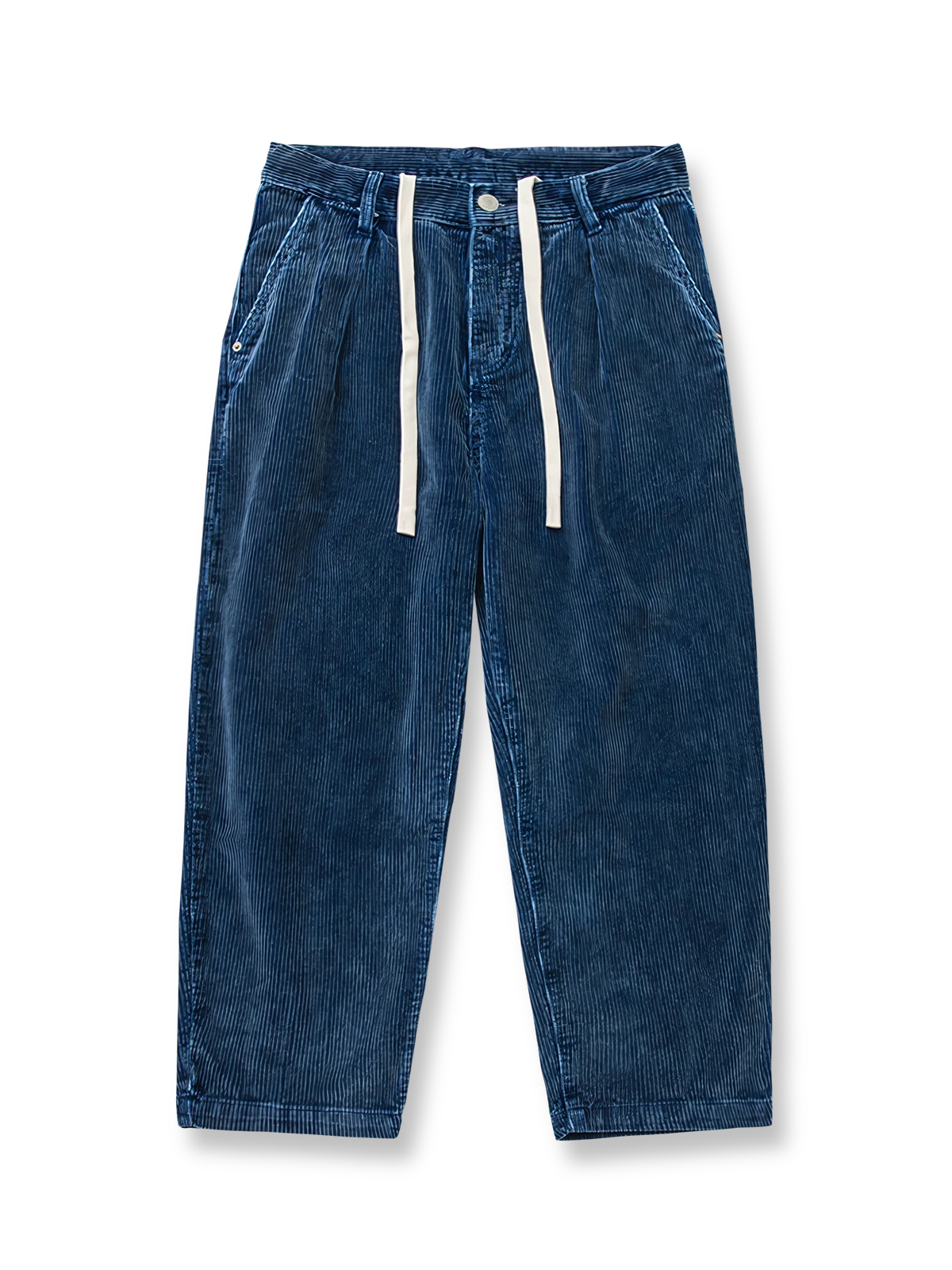 水洗いヴィンテージ加工を施した粗畝コーデュロイ素材のルーズフィットワークパンツ