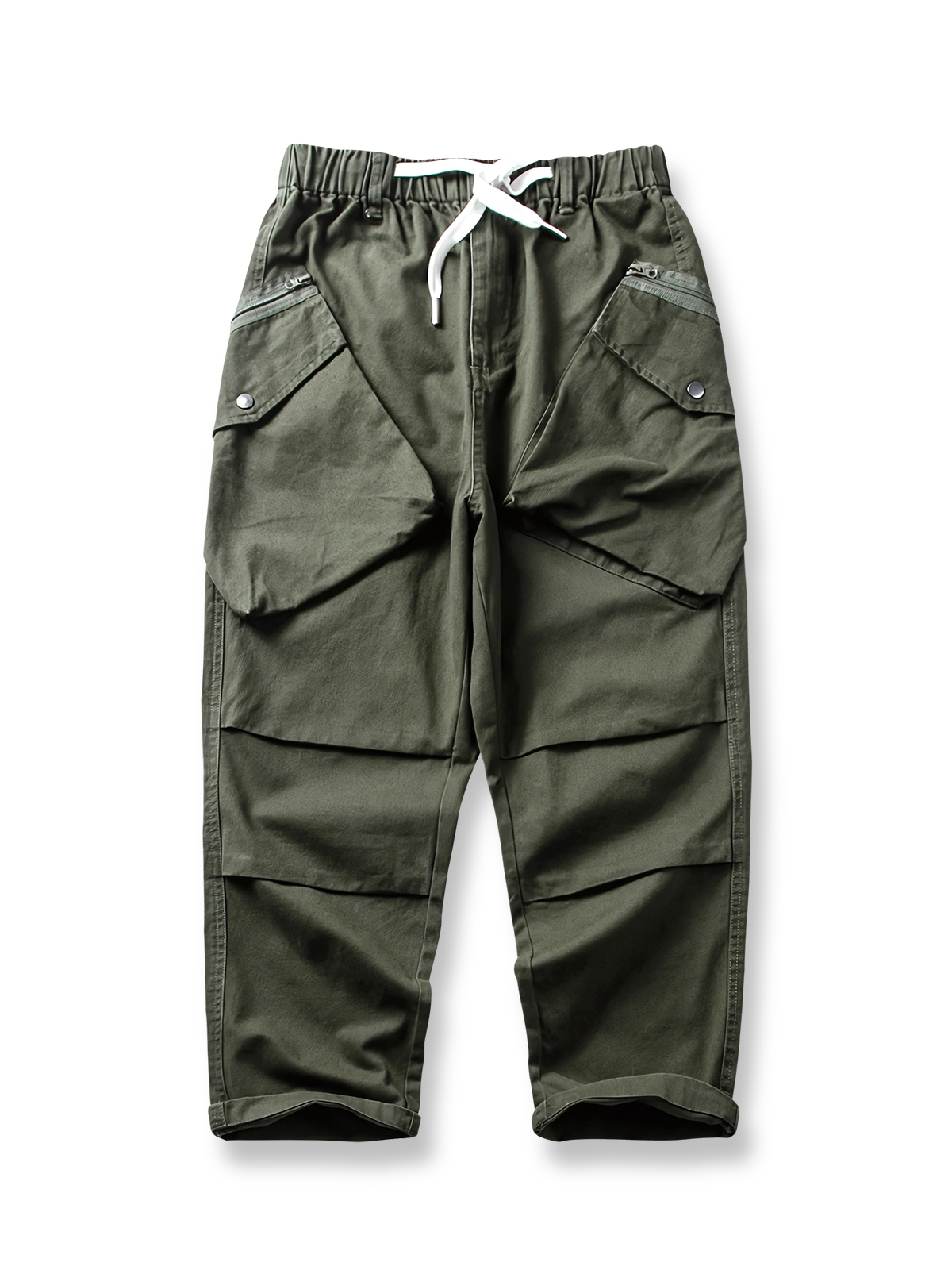 立体ポケットとダブルステッチが特徴のヴィンテージコットンツイルワークパンツの全体像。