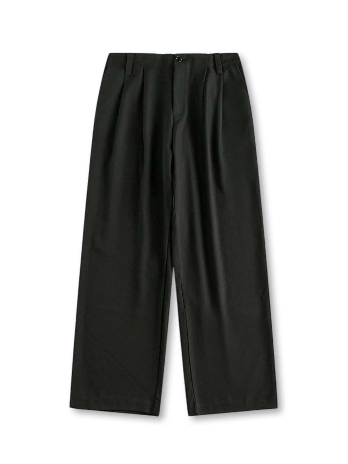 滑らかなポリエステル混紡素材とダブルプリーツが特徴のワイドスラックス